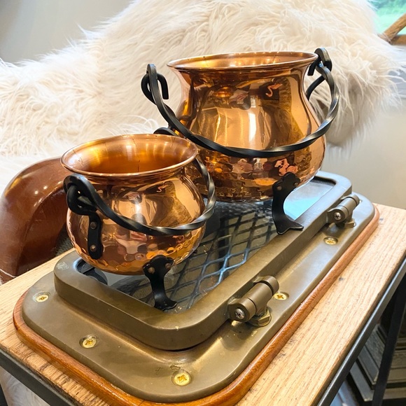 Vintage Other - Vintage Copper Hammered Kettles w/ Handle Set of 2